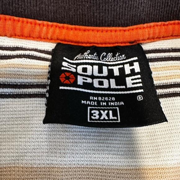 Vintage 90s Y2K South Pole Sz: 3XL Tan & Dark Brown Striped Short Sleeve Polo. - Picture 6 of 16